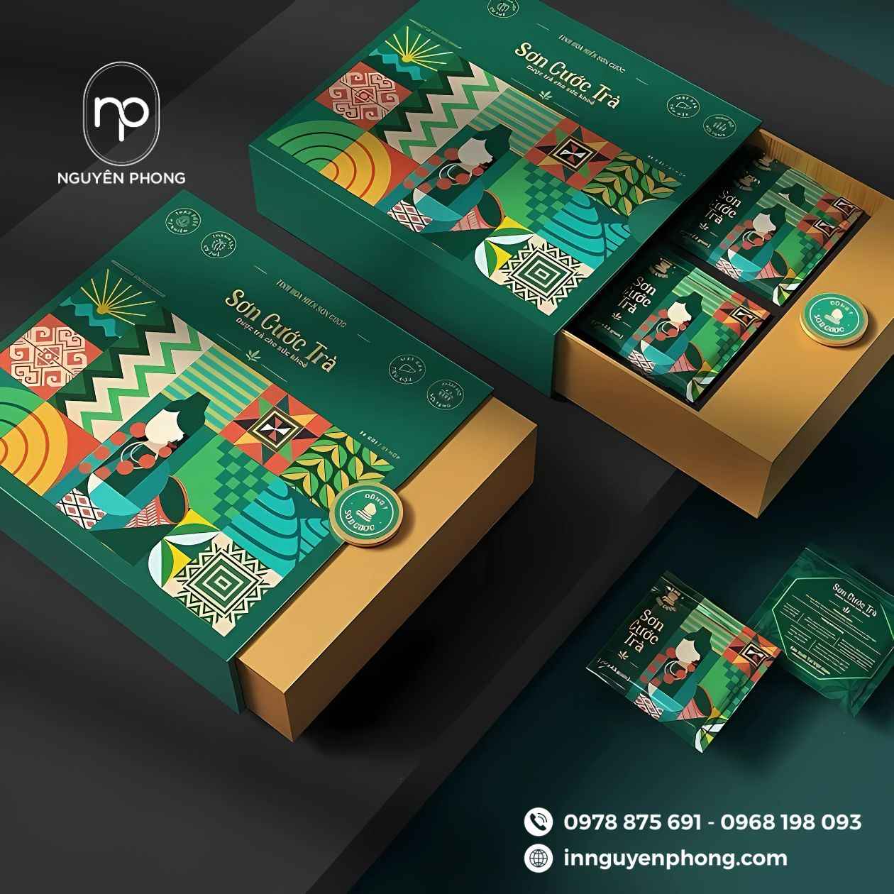 Mẫu logo in chè với hộp giấy cứng

